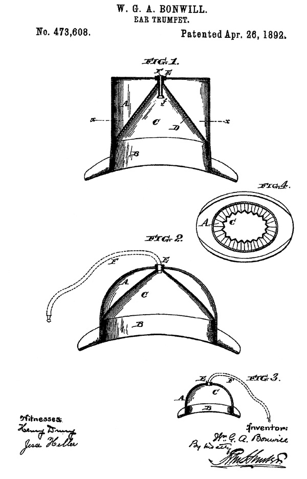 Hat hearing device patent drawing