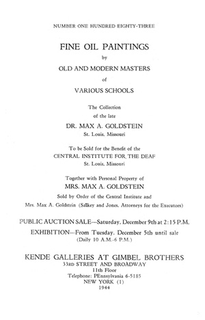Catalog announcement regarding sale of the Goldstein art collection