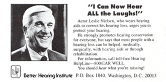 Better Hearing Institute advertisement featuring actor Leslie Nielsen