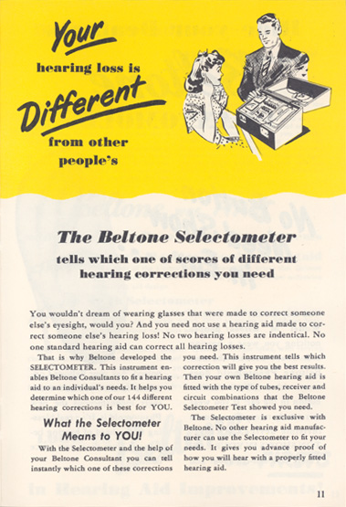Beltone's 'New Discoveries to Help the Deaf Hear' brochure, page 11