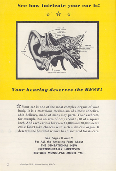 Beltone's 'New Discoveries to Help the Deaf Hear' brochure, page 2