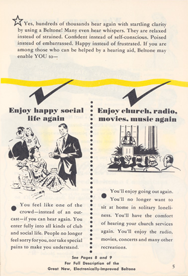 Beltone's 'New Discoveries to Help the Deaf Hear' brochure, page 5