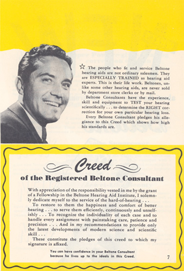 Beltone's 'New Discoveries to Help the Deaf Hear' brochure, page 7