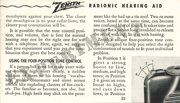 Zenith Radionic Hearing Aid brochure, page 23
