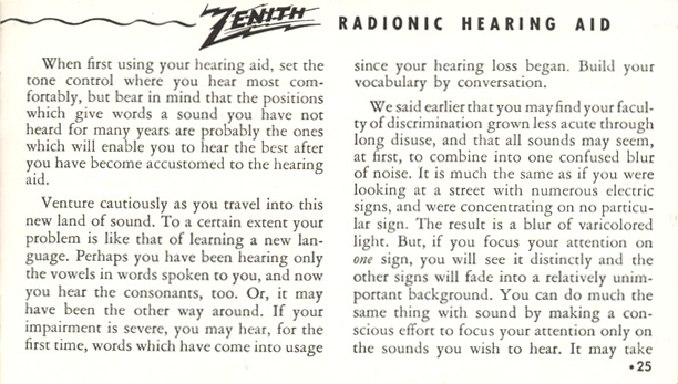 Zenith Radionic Hearing Aid brochure, page 25