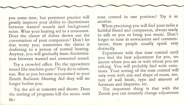Zenith Radionic Hearing Aid brochure, page 26