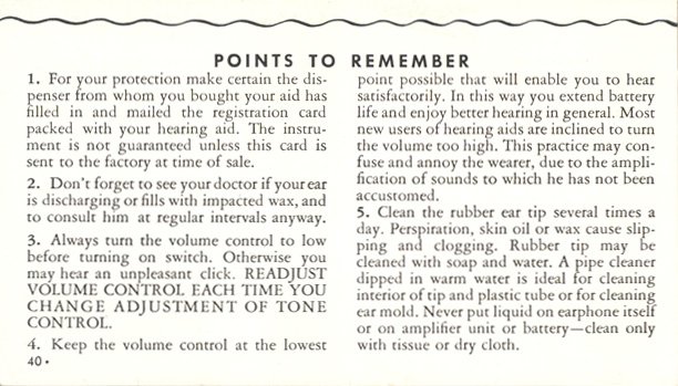 Zenith Radionic Hearing Aid brochure, page 40