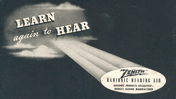 Zenith Radionic Hearing Aid brochure, front cover