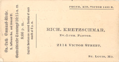Business card for German pastor Richard Kretzschmar