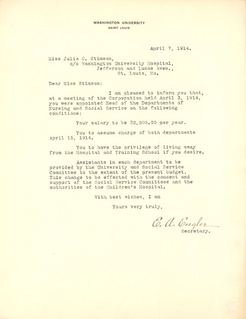 Letter from E.A. Engler to Julia C. Stimson, 4/7/1914