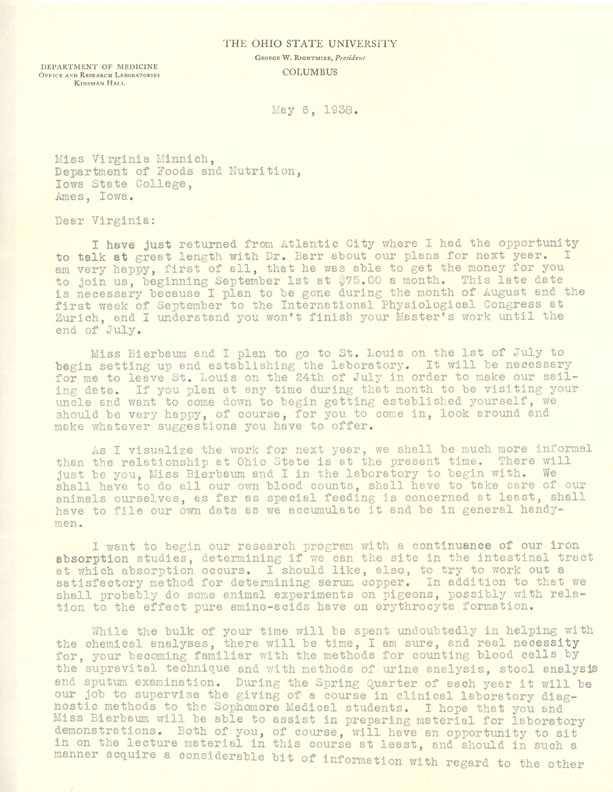 Letter from Carl V. Moore to Virginia Minnich, 5/6/1938, page 1