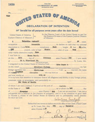 Suntzeff's Declation of Intent to become a U.S. citizen, 1928