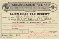 Alien Head Tax Receipt, 1923
