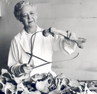 Mildred Trotter measuring femurs, 1955