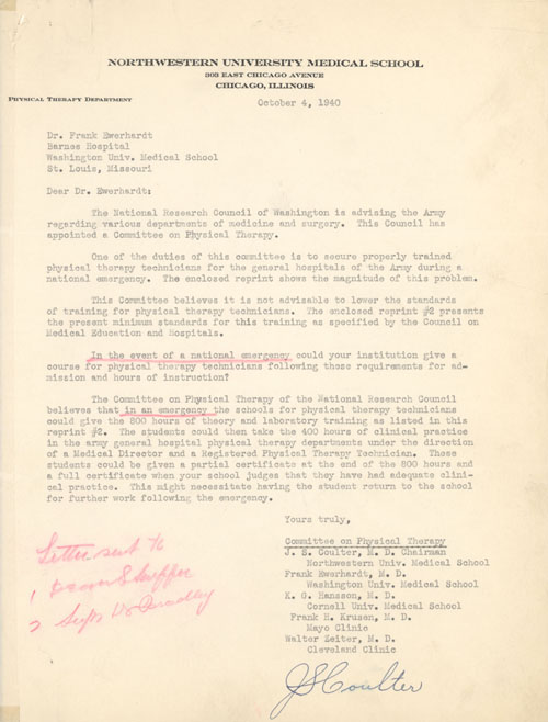 Letter from J.S. Coulter to Frank Ewerhardt, 1940