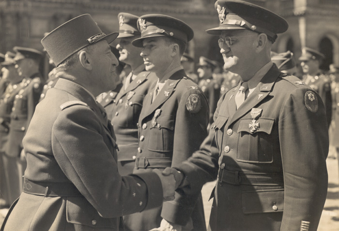 Col. Lee D. Cady receiving the Croix de Guerre medal, Paris, France, 1945