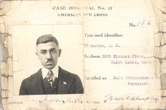 Identification card for Base Hospital 21 member Arshav K. Nushan