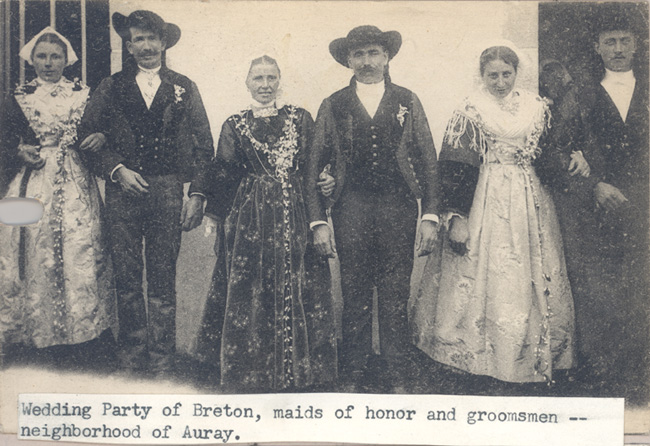 Postcard of wedding party in Auray, France
