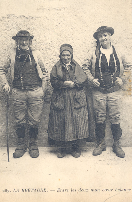Postcard of a Breton woman and two men
