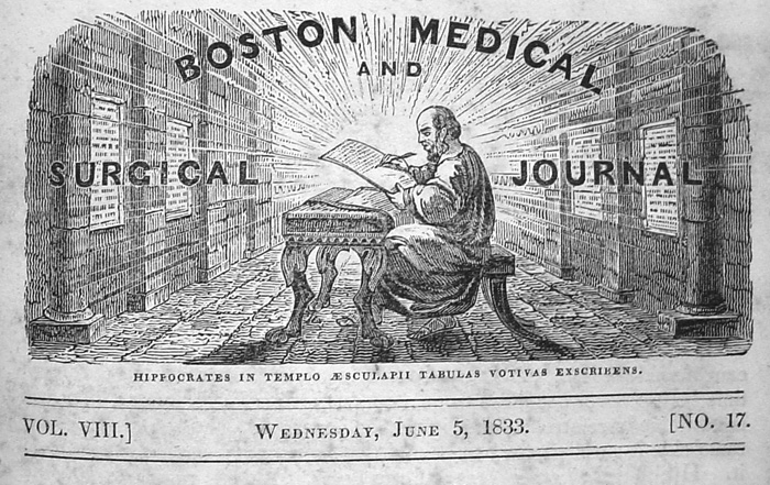 First page header from an 1833 edition of the "Boston Medical and Surgical Journal"