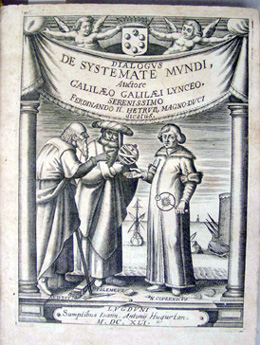 Frontispiece from 1641 text by Galileo