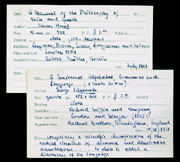Notecards describing items in Max Goldstein's book collection