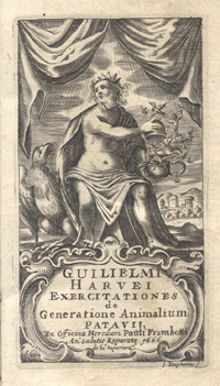 Title page of William Harvey's Exercitationes de generatione animalium, 1666