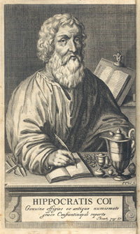 Portrait of Hippocrates, from an 18th century edition of Hippocratic aphorisms