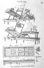 Diagram illustrating "Mr. Earle's Fracture Bed" for convalescing patients, in "The Lancet," 1824