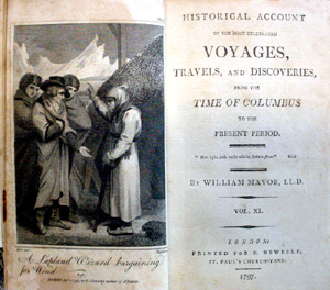Title page of William Fordyce Mavor's 'Historical account of the most celebrated voyages, travels, and discoveries'